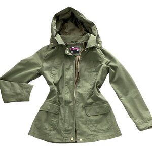 Delia's Full Zip Hooded Jacket Sz S Dk Khaki Green Cotton Poly #219D